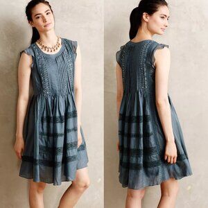 Anthropologie Vanessa Virginia Blue Green Lace Embellished Marit Dress | Size XS